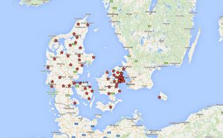 Danmarkskort med stjernemarkerede kommuner