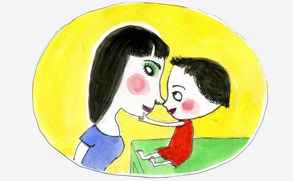 Tegning af barn og voksen med øjenkontakt