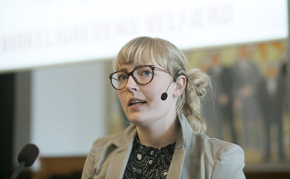 Social- og sundhedsassistent Nana Højlund Skjødt talte til Velfærdstopmødet på Christiansborg. 