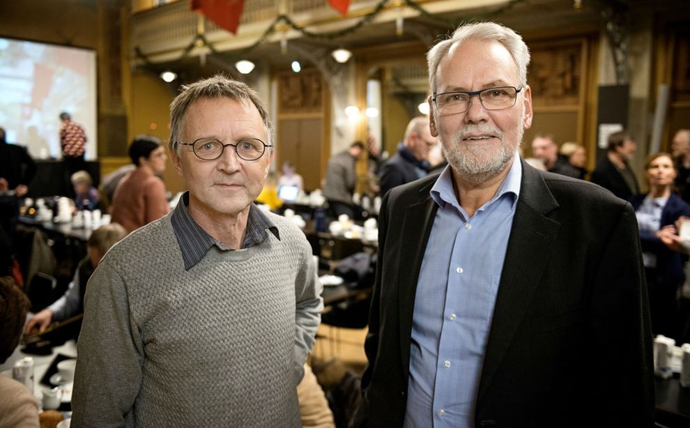 Anders Bondo Christensen og Dennis Kristensen til møde i Forhandlingsfællesskabet i Arbejdermuseets festsal