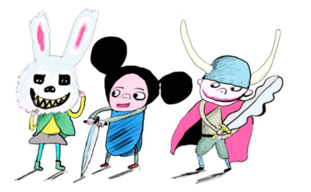 Illustration af børn med sværd der leger rollespil